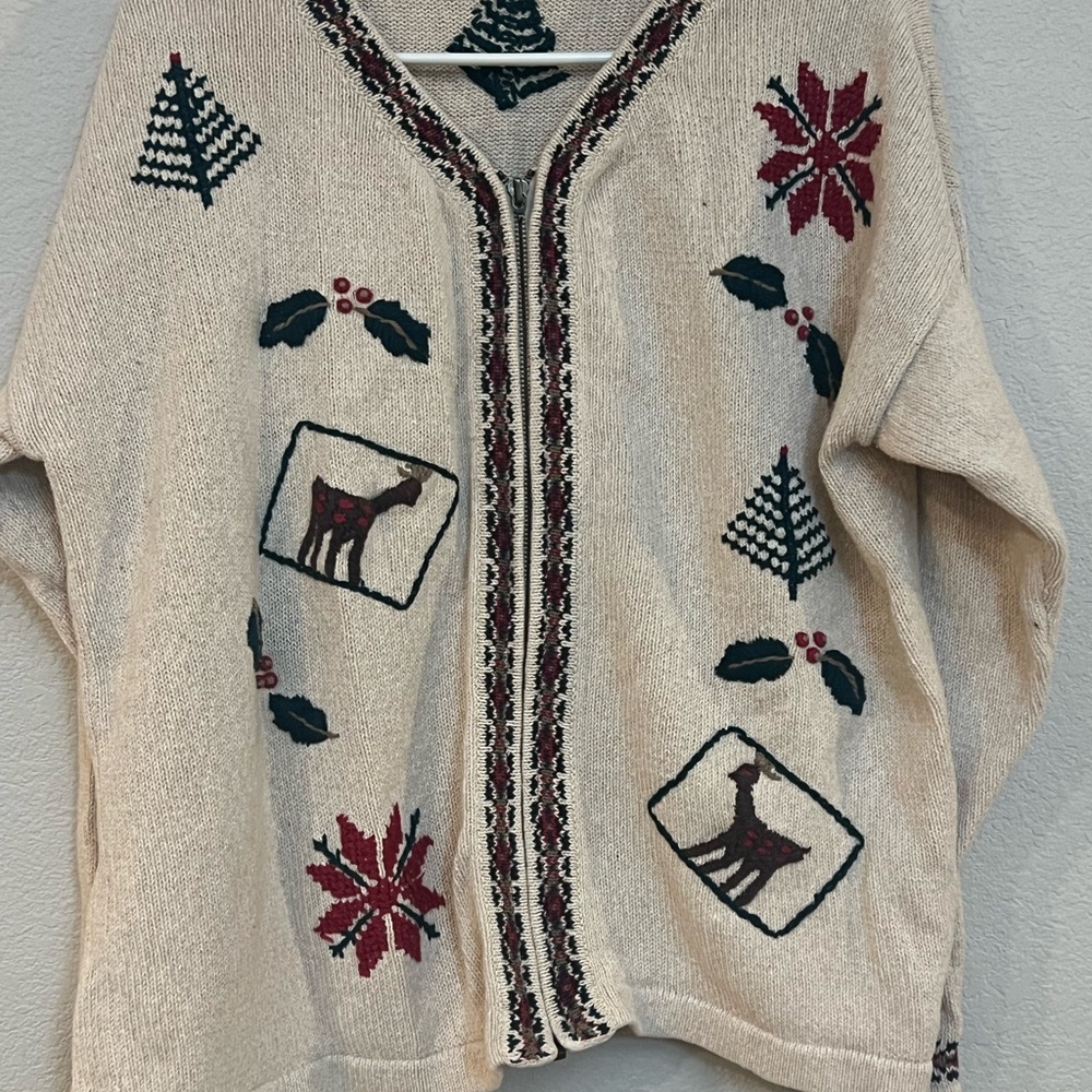 VIntage Natural Reflections Christmas Sweater Cardigan Large Novelty